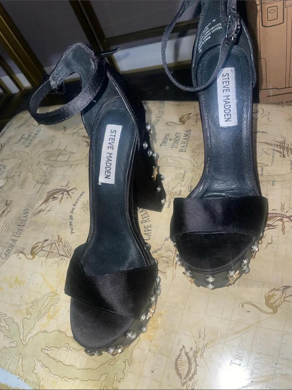 Steve Madden Black Platform Heels with Gold Star Studs